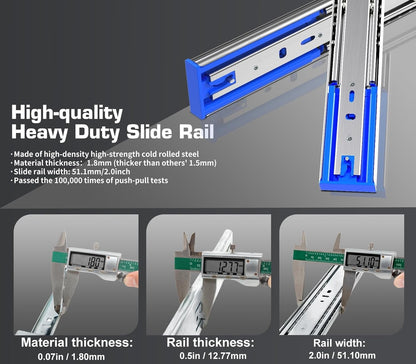 Drawer Runners 650mm Heavy Duty Soft Close Full Extension 90KG Slide Rails