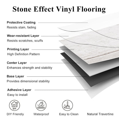 Self Adhesive Floor Tiles Stone Effect Vinyl Flooring Peel Stick 61 x 30.5 cm