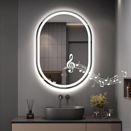 Bathroom LED Mirror Bluetooth 500x700mm Oval Demister Dimmable Wall Light IP44