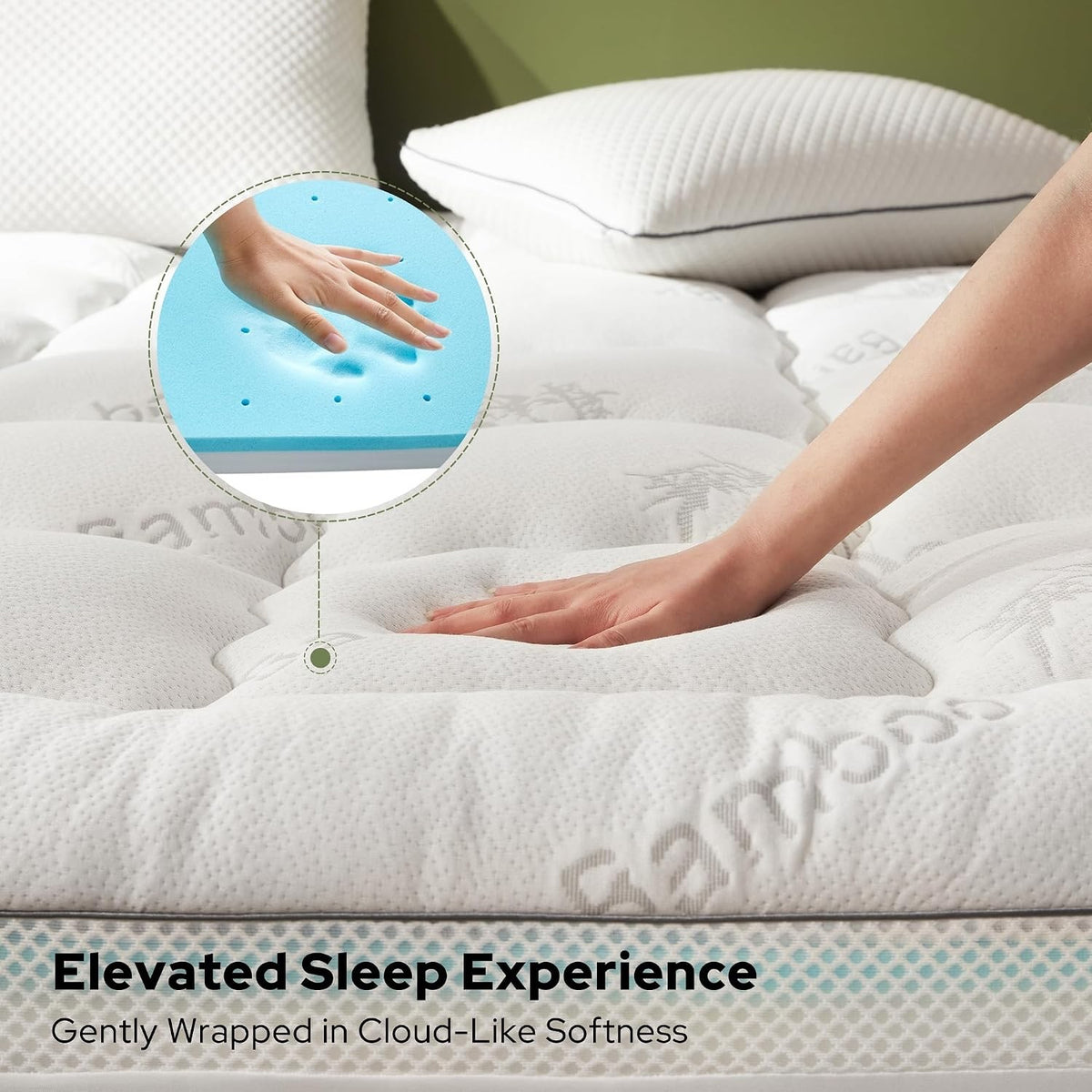 Mattress Topper Double Memory Foam 4in 2in1 135x190cm Deep Pocket Bamboo White