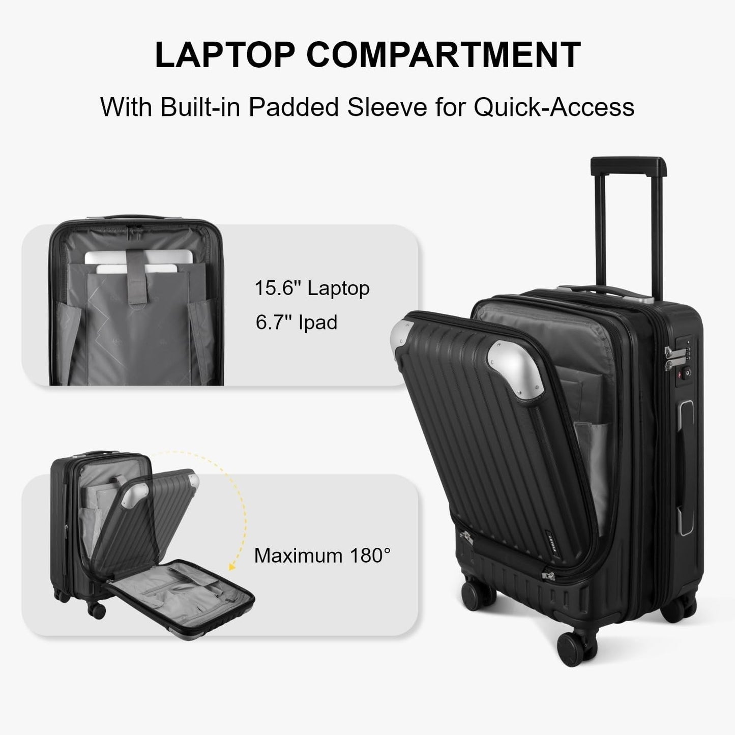Carry On Suitcase Luggage 20 Inch Expandable Hardside TSA Lock Wheels Black