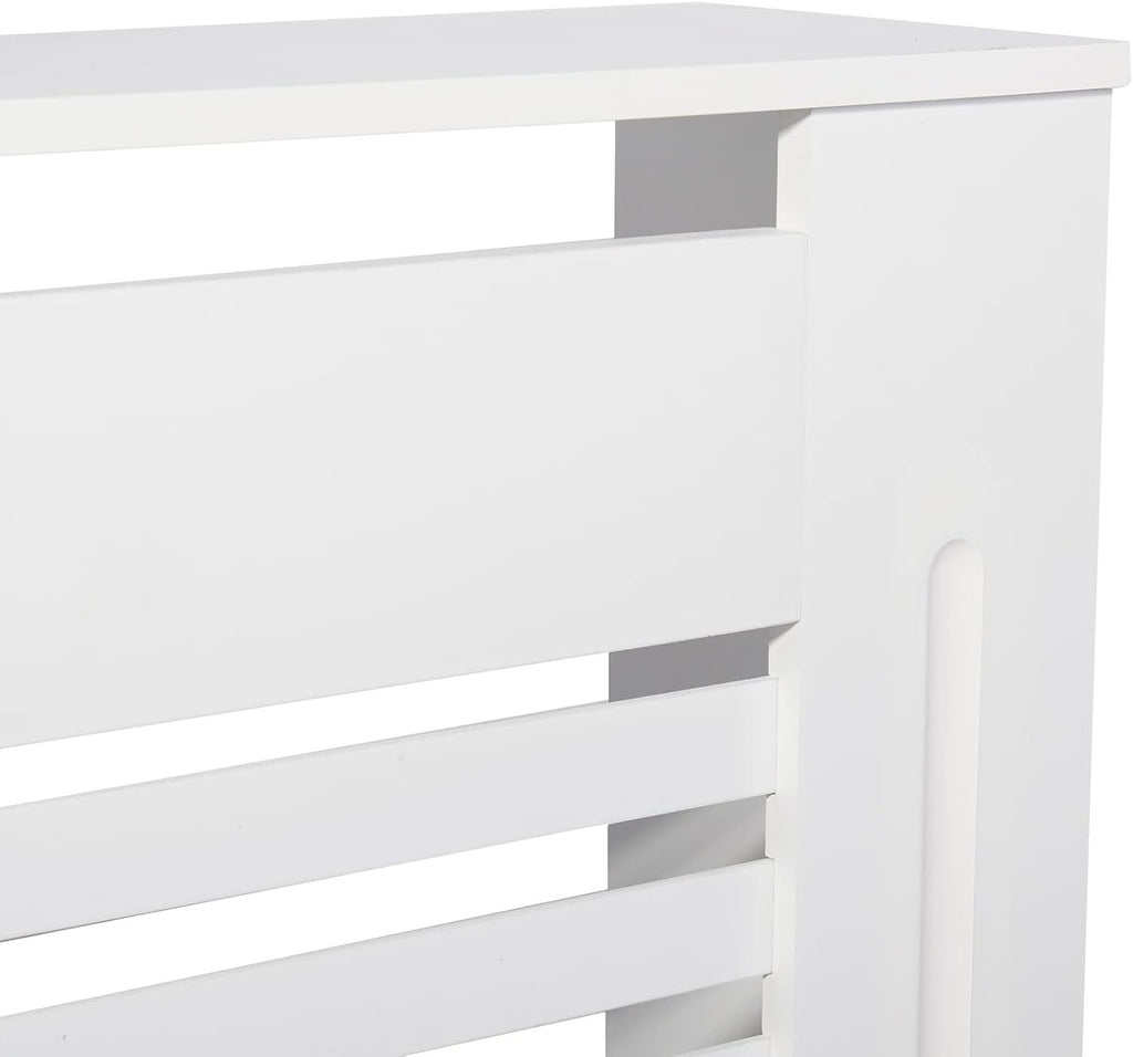 White MDF Radiator Cover 100cm Tall Modern Slatted Heater Cabinet Shelf