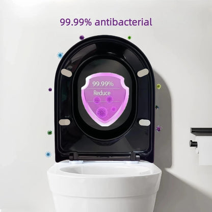 Black D Shape Toilet Seat Soft Close Quick Release Adjustable Hinges 46x36cm