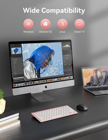 Mini Wireless Keyboard 2.4G USB UK Layout Compact Silent PC Laptop Pink