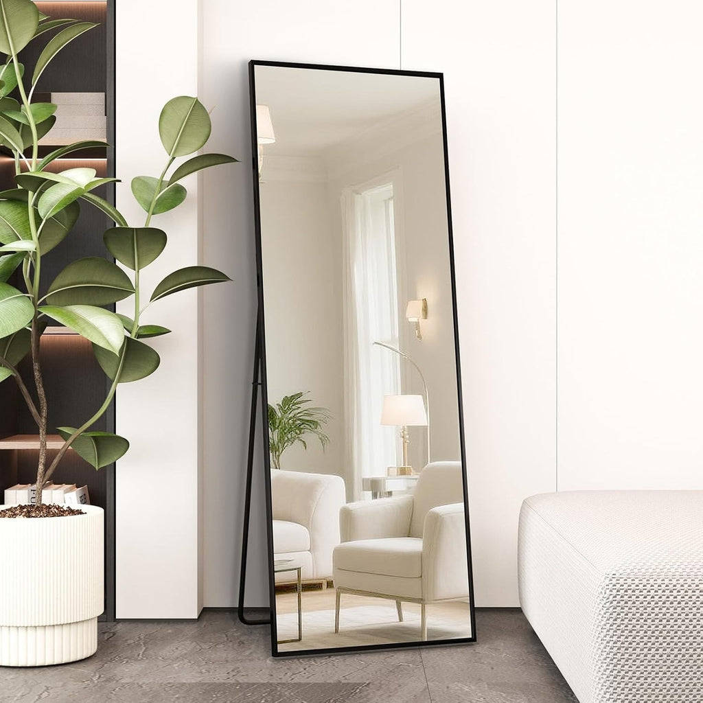 140x40cm Full Length Floor Mirror Black Aluminum Frame Freestanding Wall Decor