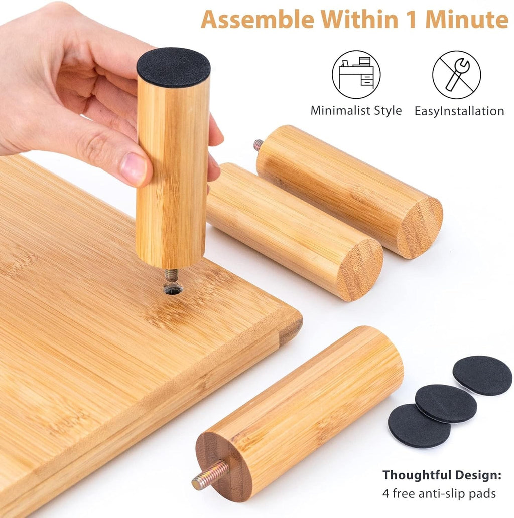 Bamboo Dual Monitor Stand Desk Shelf Riser Heavy Duty PC Laptop TV