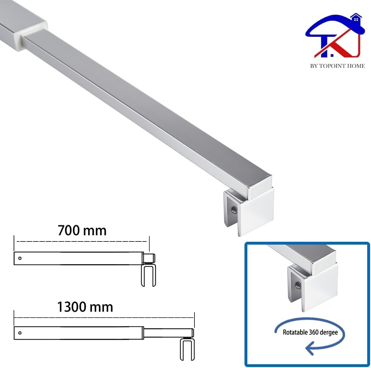 Shower Screen Support Bar Telescopic Chrome 700-1300mm Wet Room Glass 6-10mm