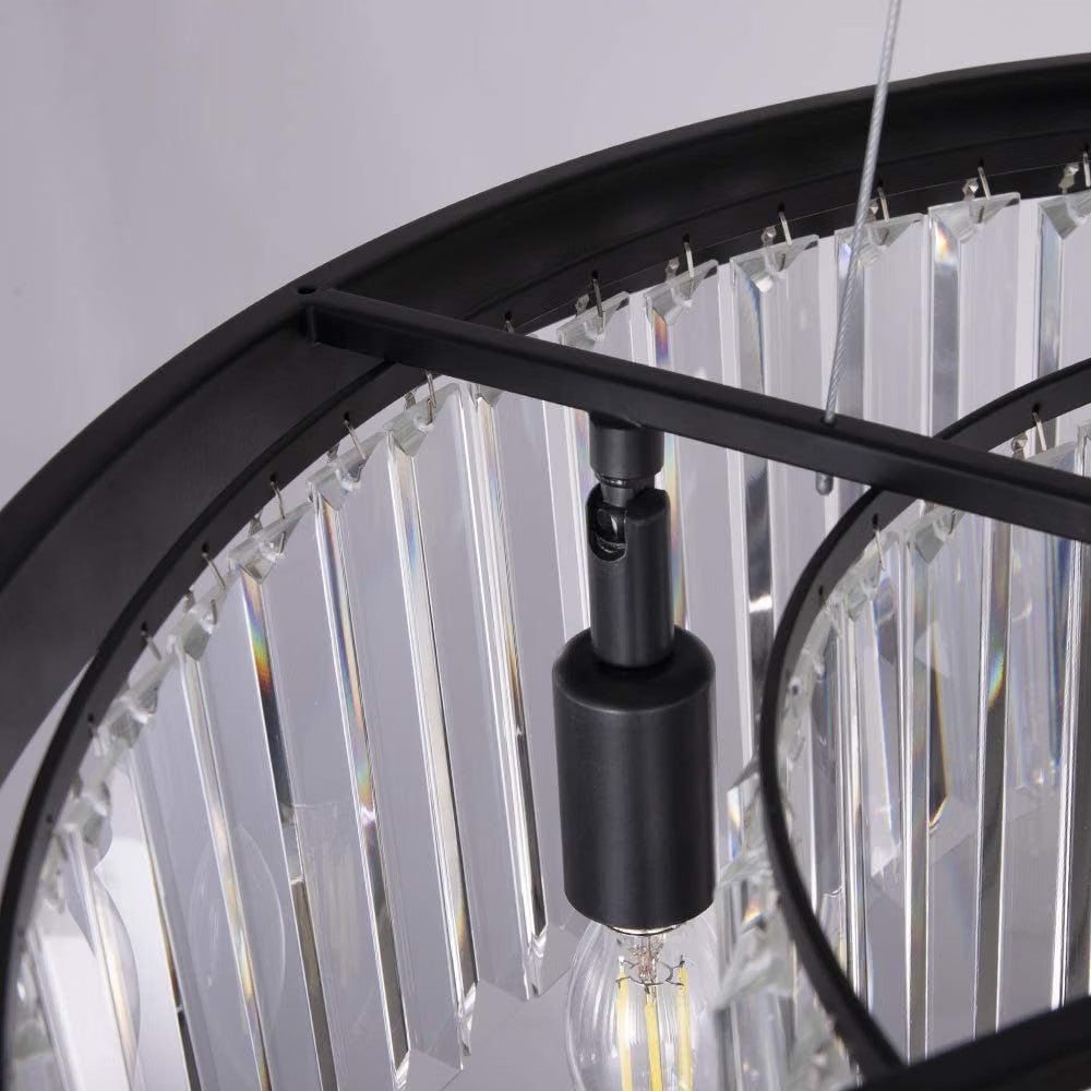 Crystal Chandelier Pendant Light 6-Light Black Modern Ceiling Fixture 21.65in