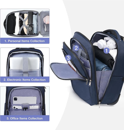 Laptop Rolling Bag Briefcase 18in Waterproof Wheeled Travel Work Case Blue Cabin