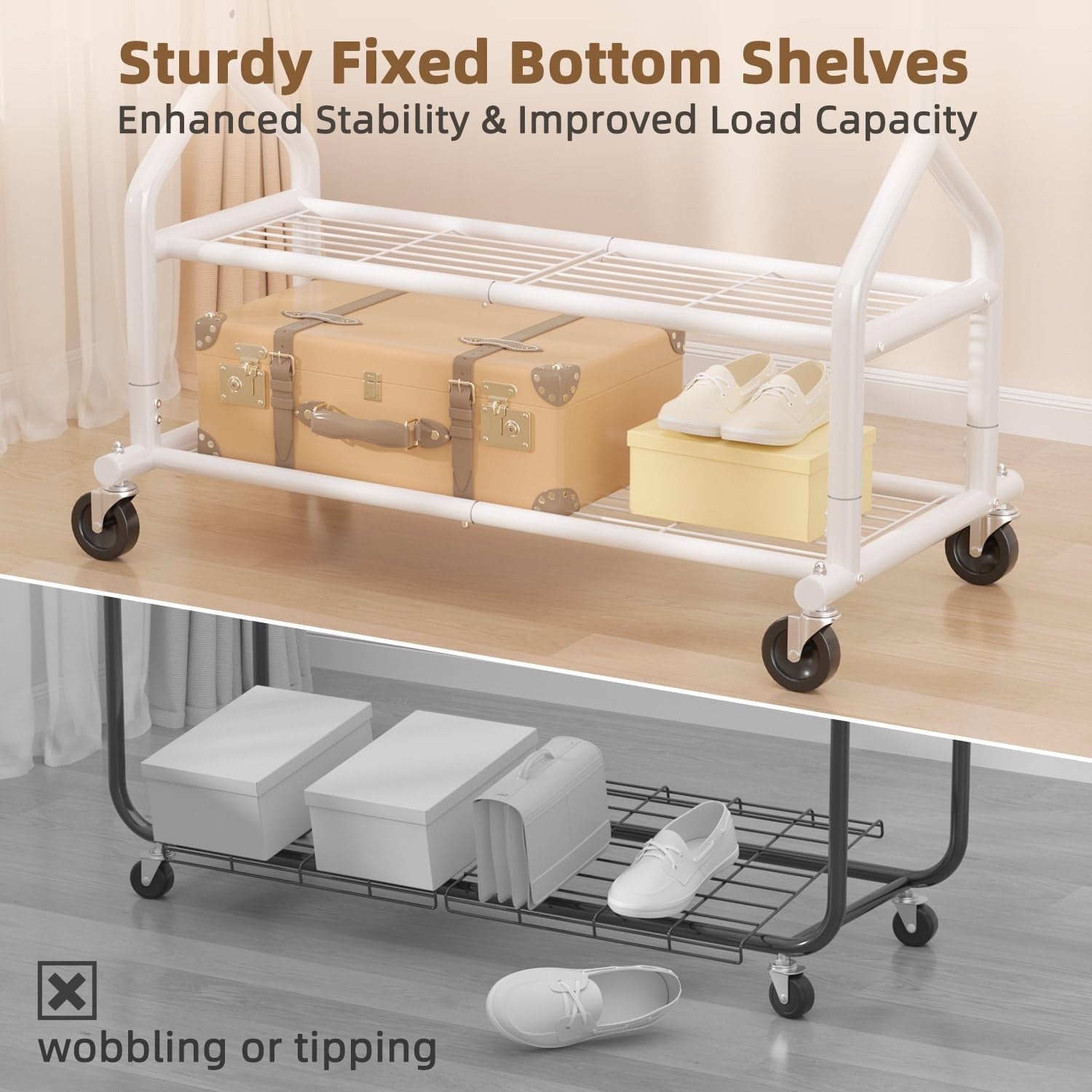 Heavy Duty Clothes Rack 688lb Rolling Garment Rail 3 Shelves Wheels Adjustable