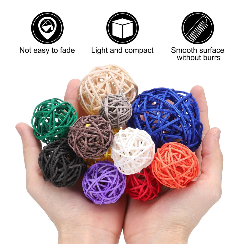 sourcing map 72 Pcs Wicker Rattan Balls, 1.2" 1.6" 2" 2.4" Wood Decorative Balls