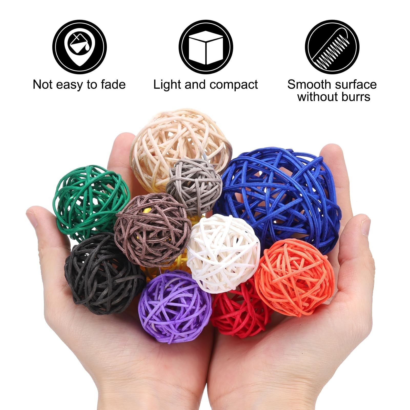sourcing map 72 Pcs Wicker Rattan Balls, 1.2" 1.6" 2" 2.4" Wood Decorative Balls