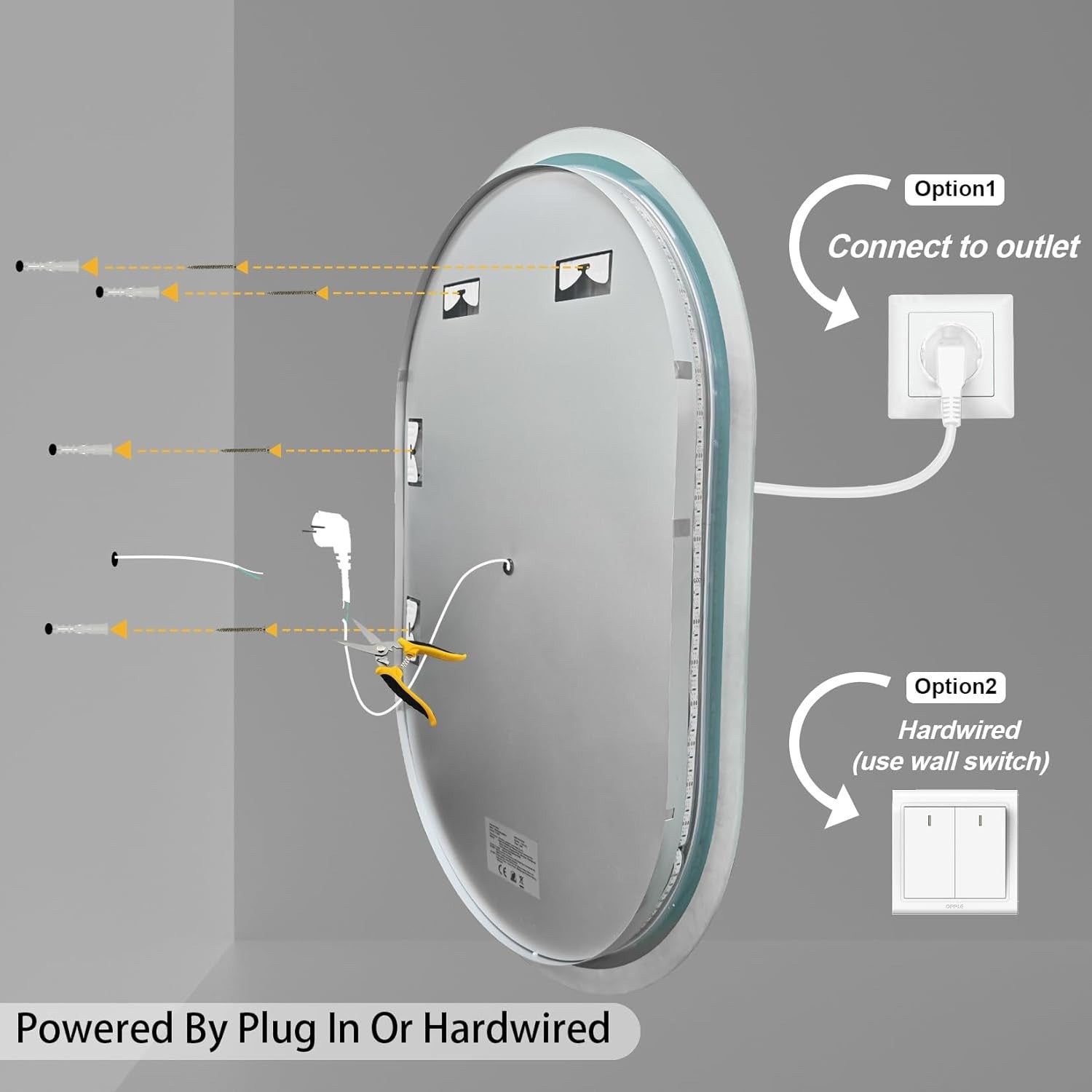 600x900mm LED Bathroom Mirror Anti Fog Dimmable 3 Color Light Wall Mounted IP56