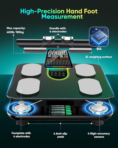 Smart Body Composition Scales 8 Electrode Bluetooth BMI Body Fat 180kg Black