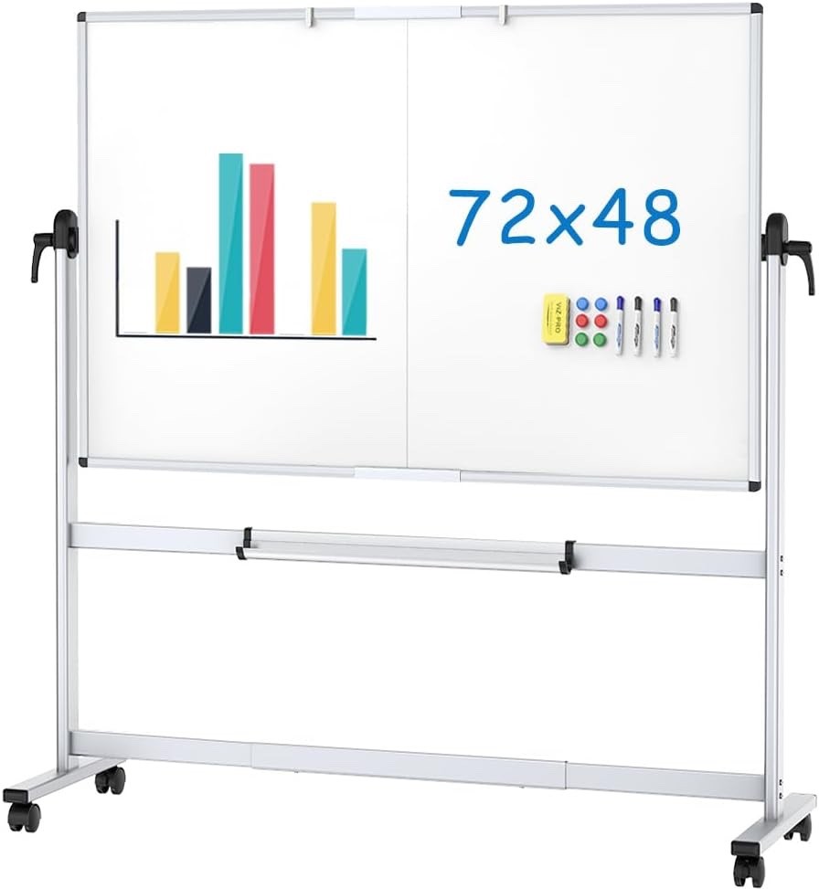 180x120cm Double Sided Mobile Whiteboard Magnetic Dry Erase on Wheels