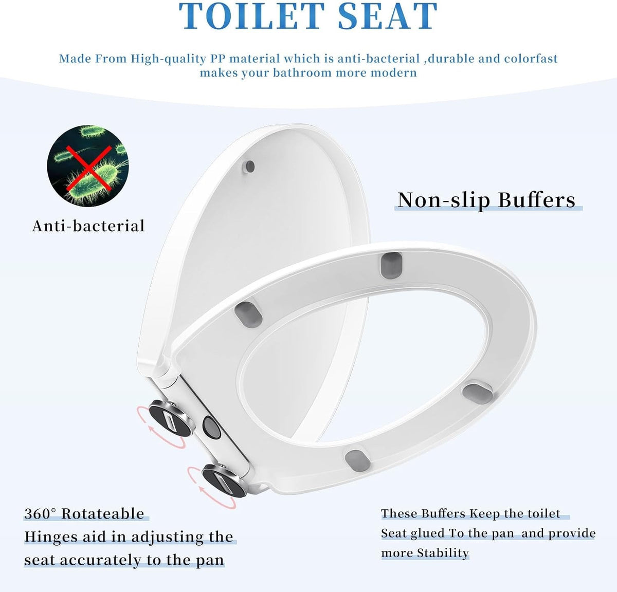 D Shape Toilet Seat Soft Close Quick Release Top Fix 46x36cm White Bathroom