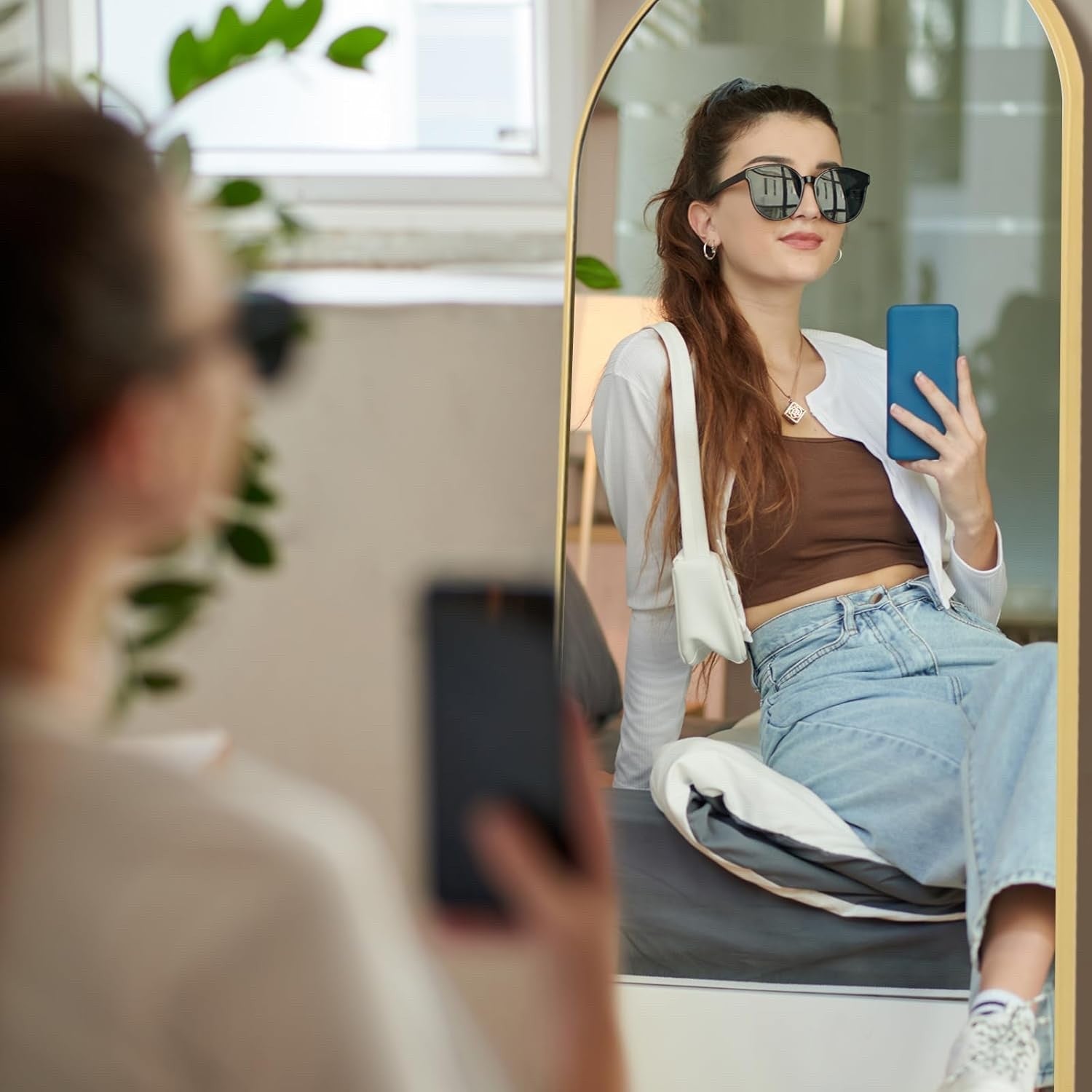 LunaMirror Full Length Floor Mirror Arch Gold Frame Free Standing