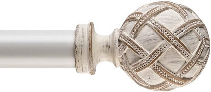 Curtain Rod Decorative Drapery Pole 84-120 Inch Weathered White Resin Finial