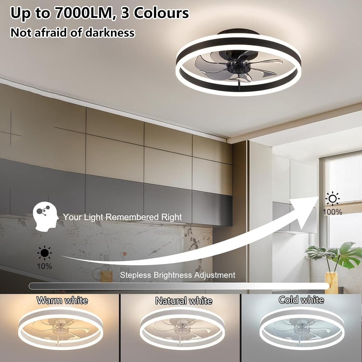 Ceiling Fan Light 60cm 6 Speed Remote Dimmable LED Reversible Quiet White Modern