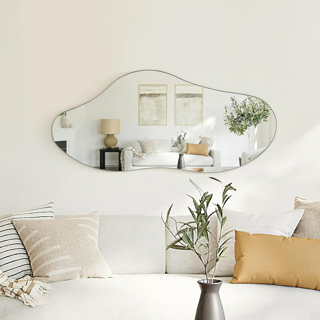 98x45cm Irregular Black Metal Wall Mirror Bathroom Bedroom Hallway Vanity Decor