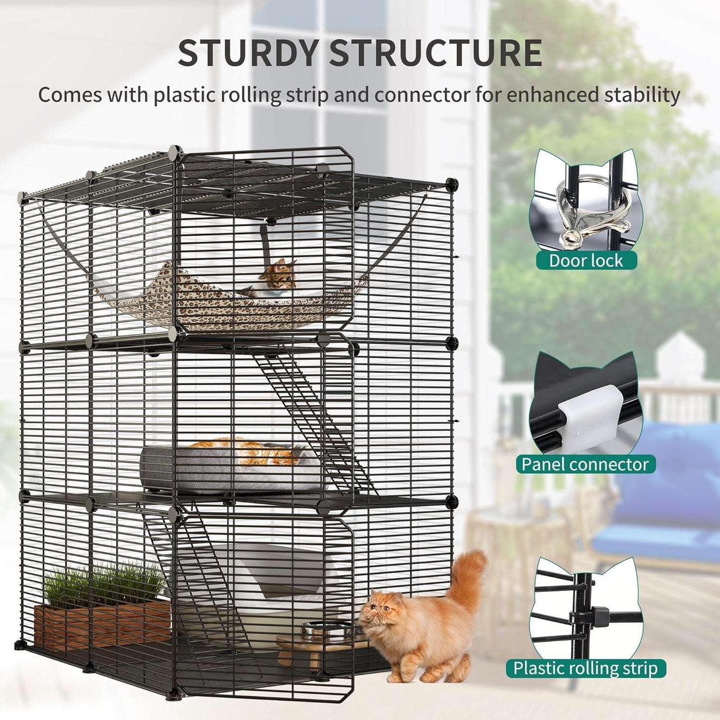 Cat Cage Playpen Indoor 3 Tier Hammock Rabbit Chinchilla Pet Enclosure Black