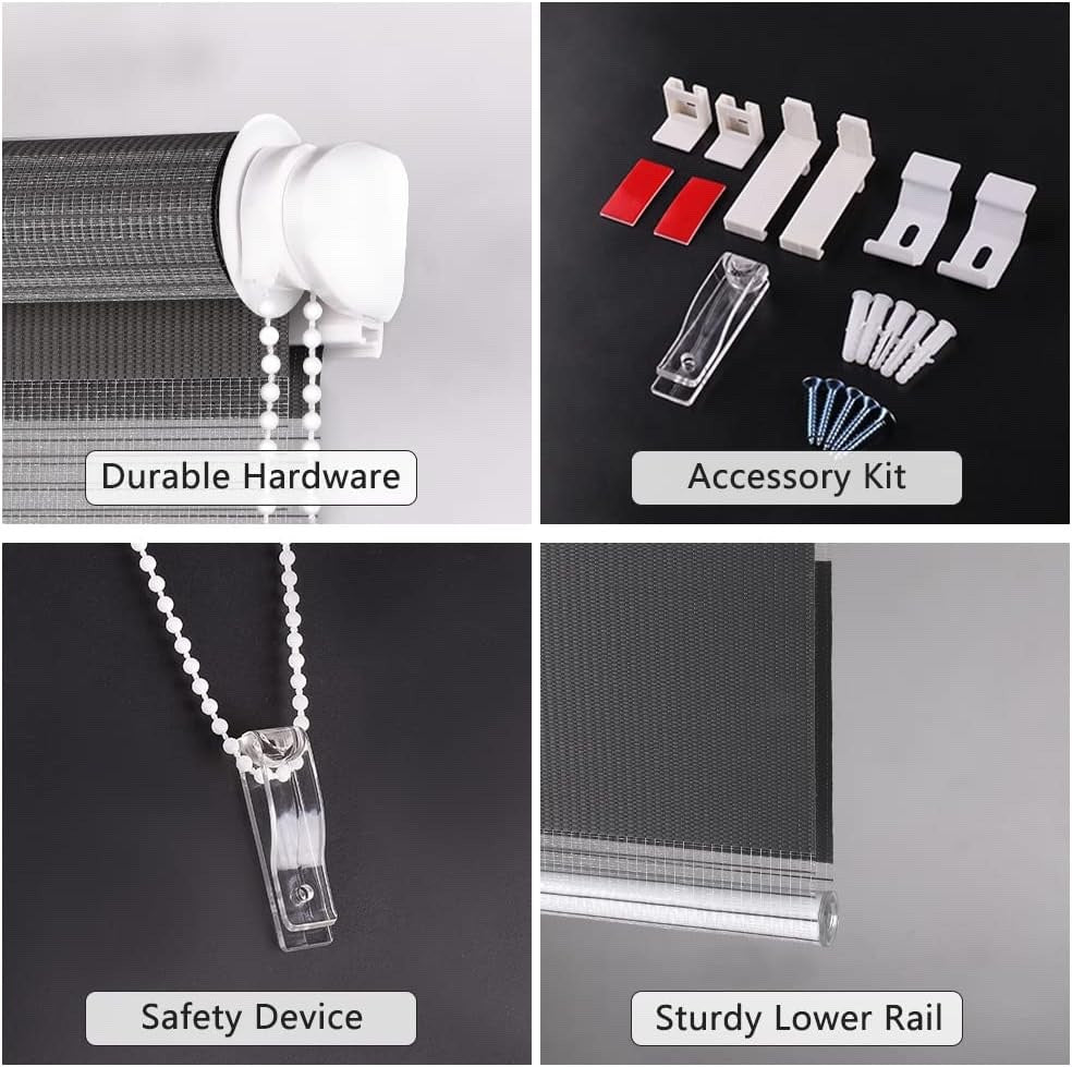 Zebra Blinds Roller Shades Day Night Light Filtering Privacy Grey Blind 55x150cm