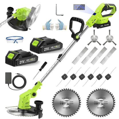 Cordless Grass Trimmer Strimmer Brush Cutter 21V 2 Batteries 4-in-1 Lawn Mower