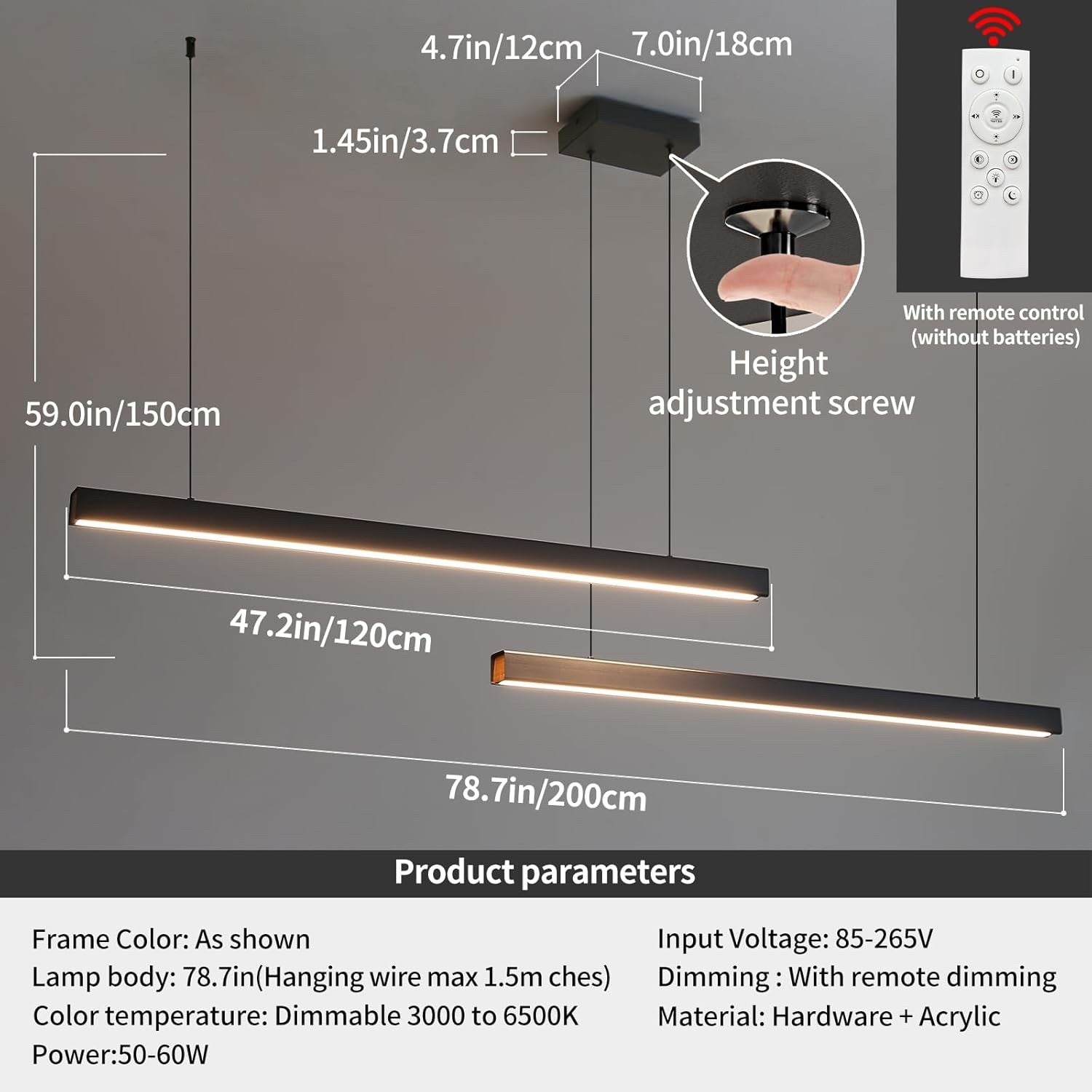 200cm Dimmable LED Pendant Light Kitchen Island Dining Table 10-100%