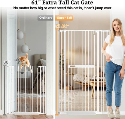 Extra Tall Cat Gate Pet Safety Barrier 155cm White 76-92cm Auto Close Metal