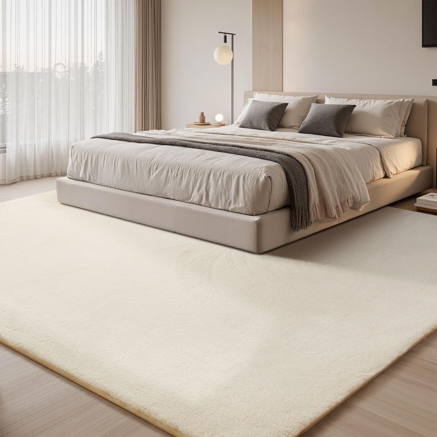 Large Faux Rabbit Fur Area Rug 200x300cm Beige Anti Slip Soft Carpet Living Room