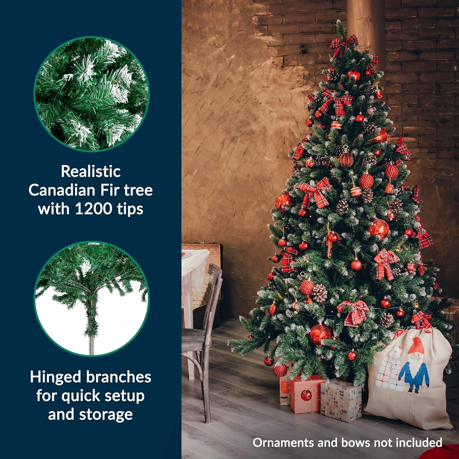 Prextex 6FT Pop Up Artificial Christmas Tree Canadian Fir Full White Tips Stand