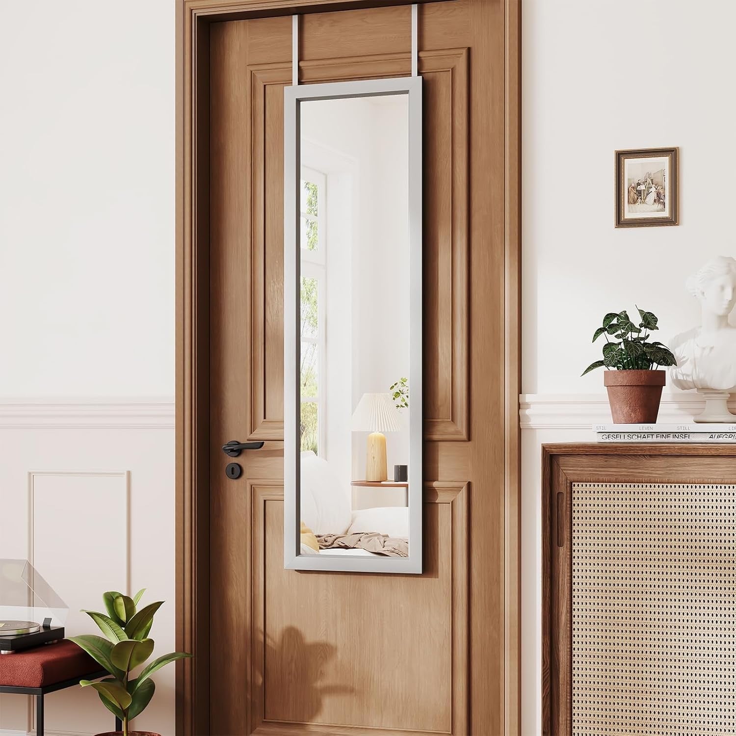 Over Door Full Length Mirror 110x45cm Wall Mounted Silver Frame Bedroom