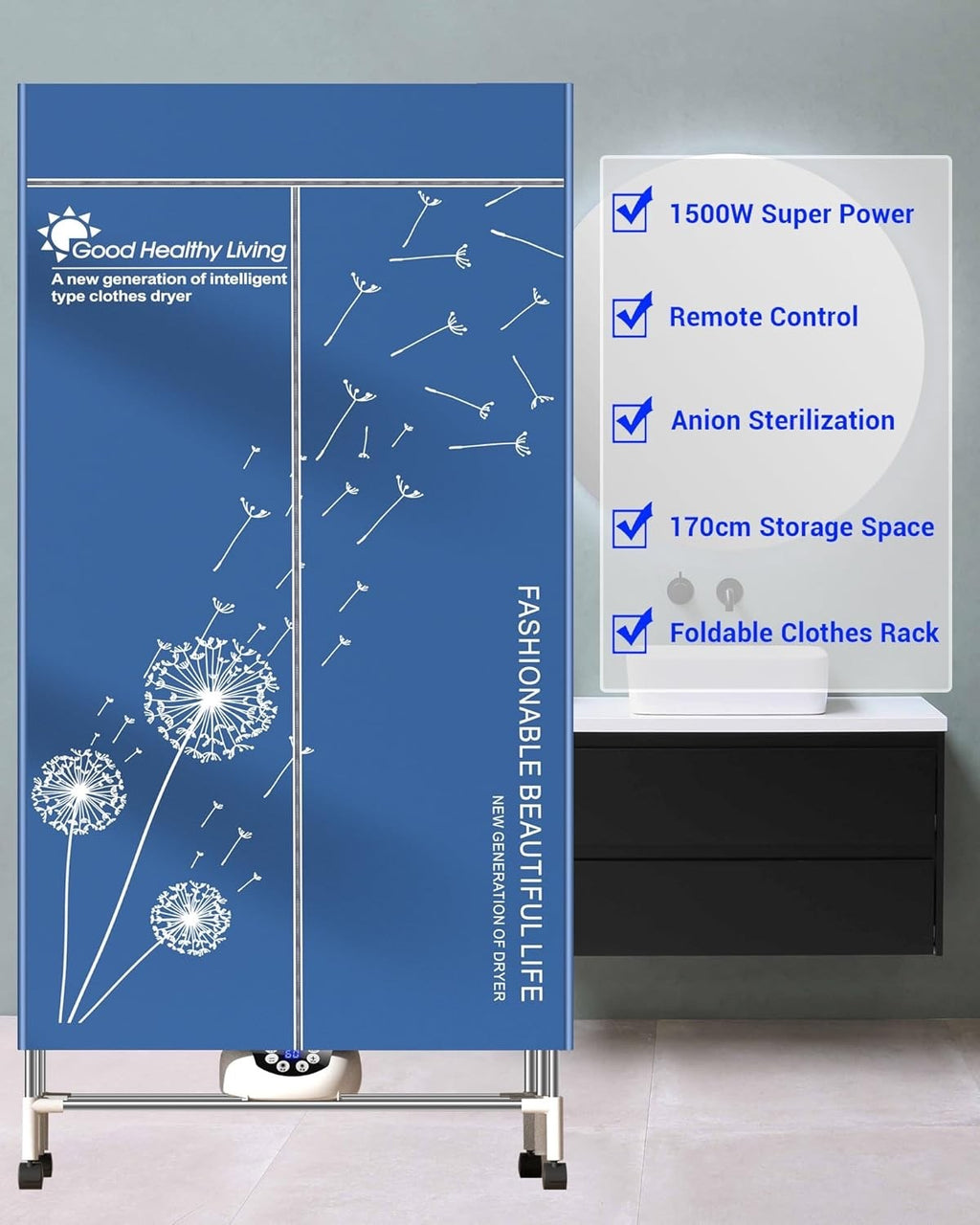 Heated Clothes Airer 1500W 2 Tier Electric Dryer with Remote Timer Indoor