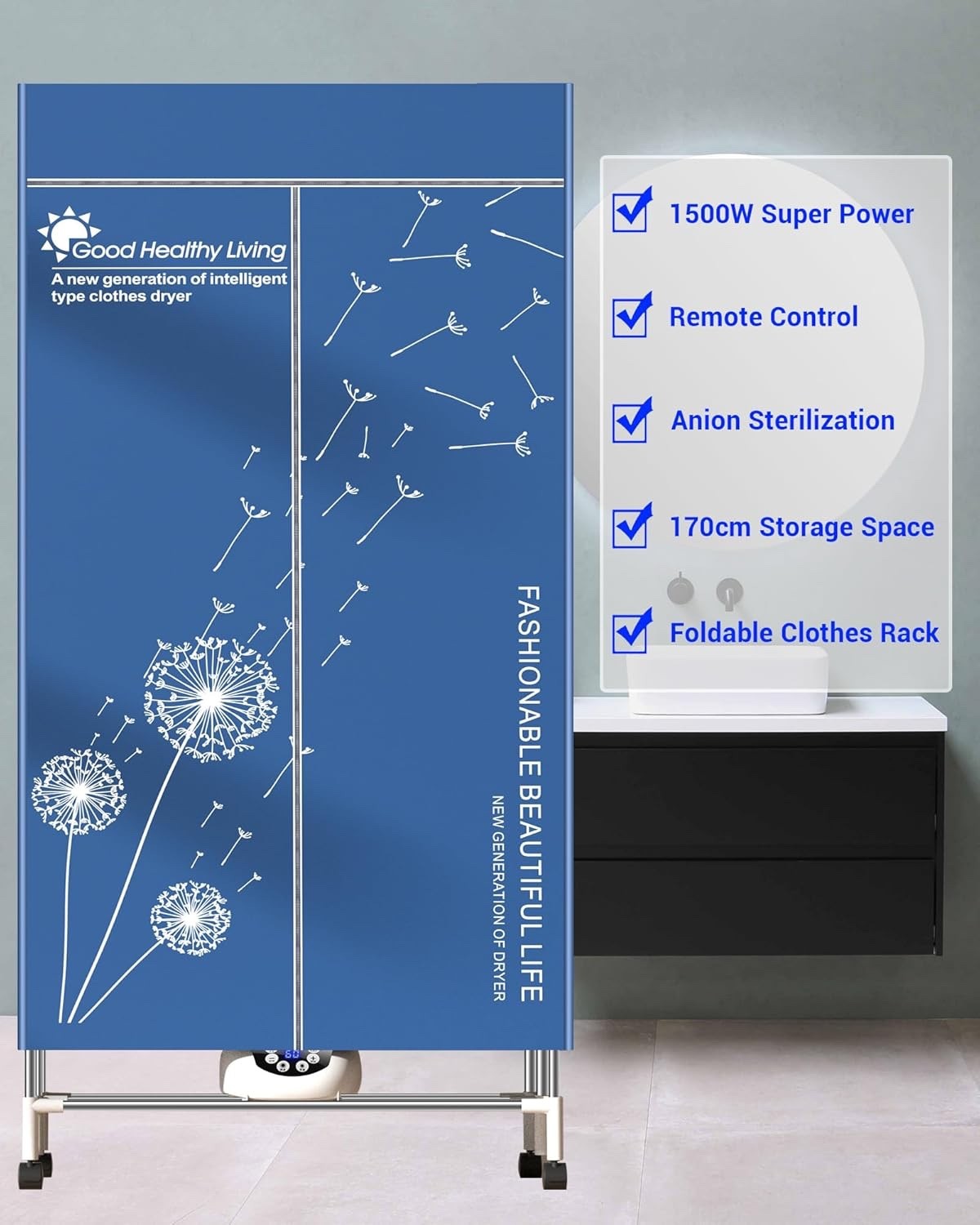 Heated Clothes Airer 1500W 2 Tier Electric Dryer with Remote Timer Indoor