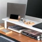 Dual Monitor Stand Riser Bamboo Desk Shelf White Heavy Duty 130lb Storage