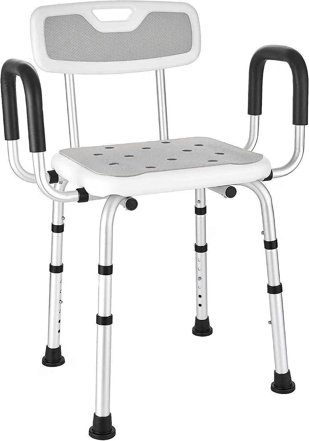 Shower Chair Shower Seat Padded Arms Back Extra Wide 330lb 6 Height Grey NonSlip