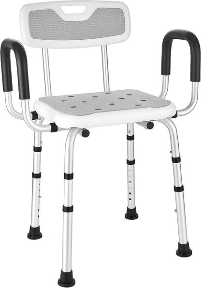 Shower Chair Shower Seat Padded Arms Back Extra Wide 330lb 6 Height Grey NonSlip