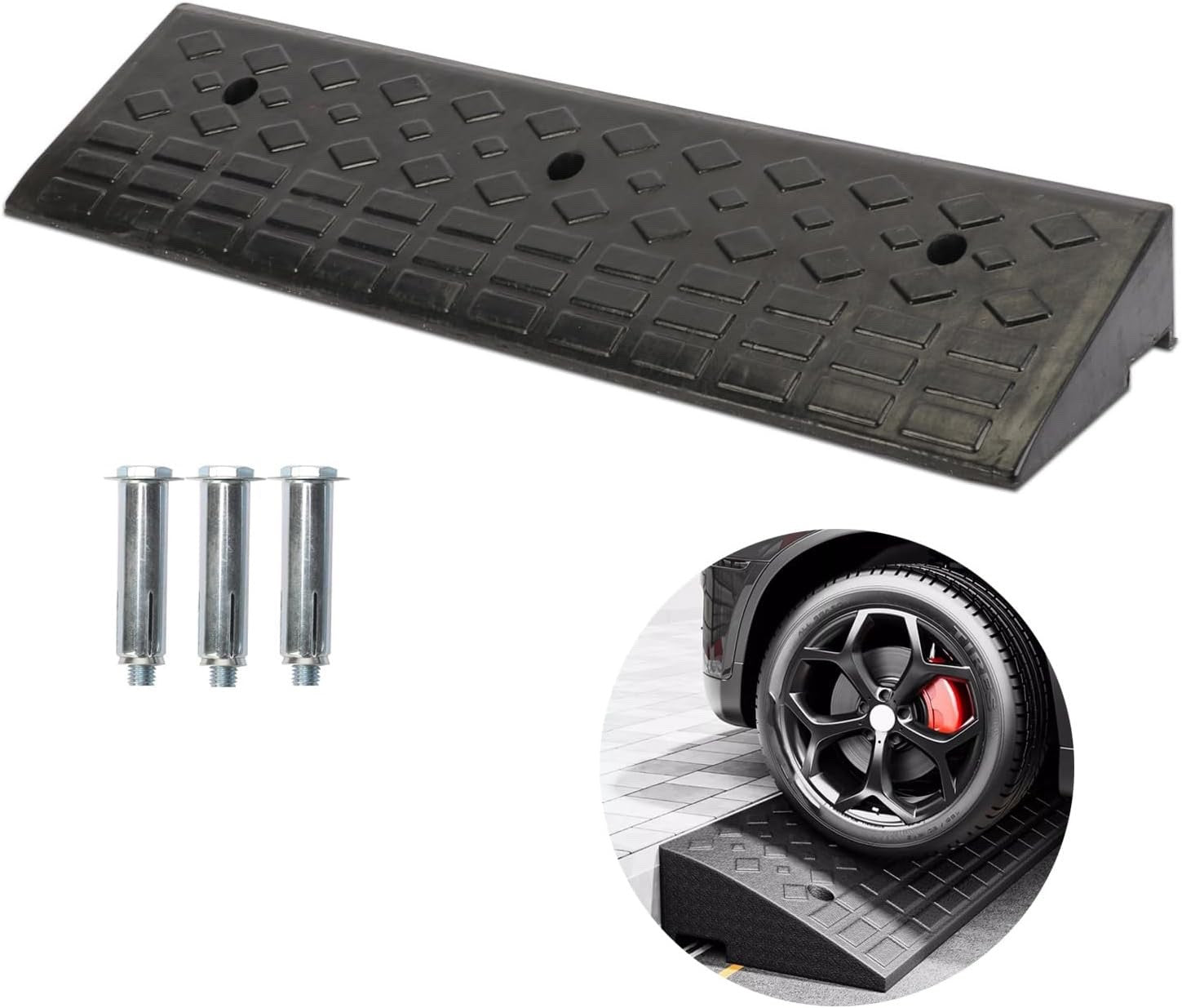 Heavy Duty Rubber Kerb Ramp 100x25x10cm Non Slip Driveway Threshold