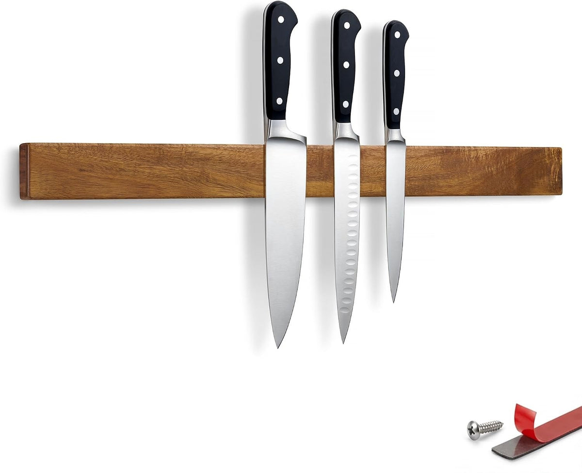 Magnetic Knife Holder Rack Strip 60cm Acacia Wood Wall Mounted Kitchen Storage