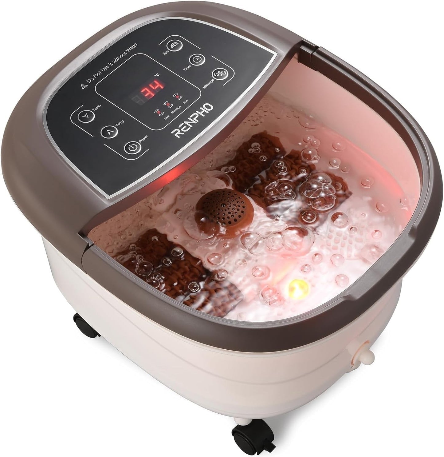 Electric Foot Spa Massager Heated Foot Bath Auto Rollers Timer 3 Modes Brown