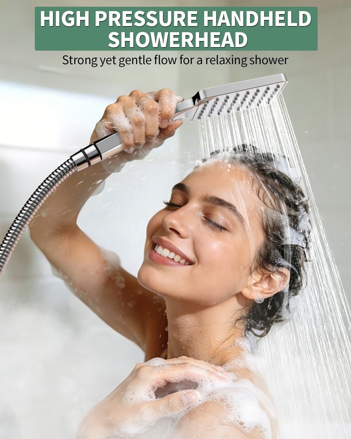 Rain Shower System 25x25cm Square Head Handset Adjustable Rail 75-110cm Chrome