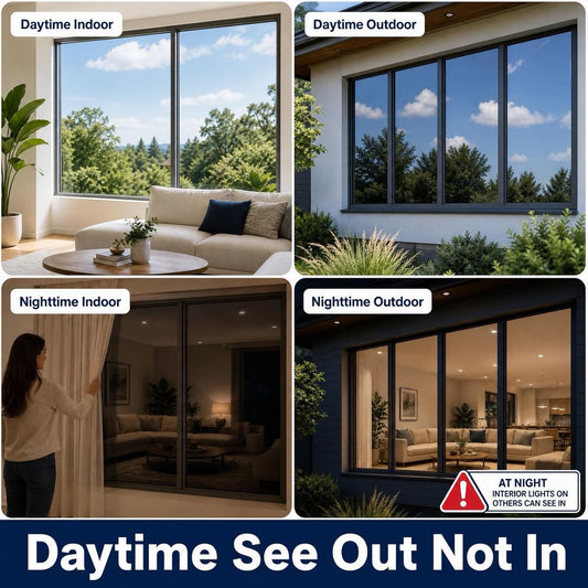 Window Privacy Film One Way Mirror Tint 75x400cm Black Silver Static Cling UV