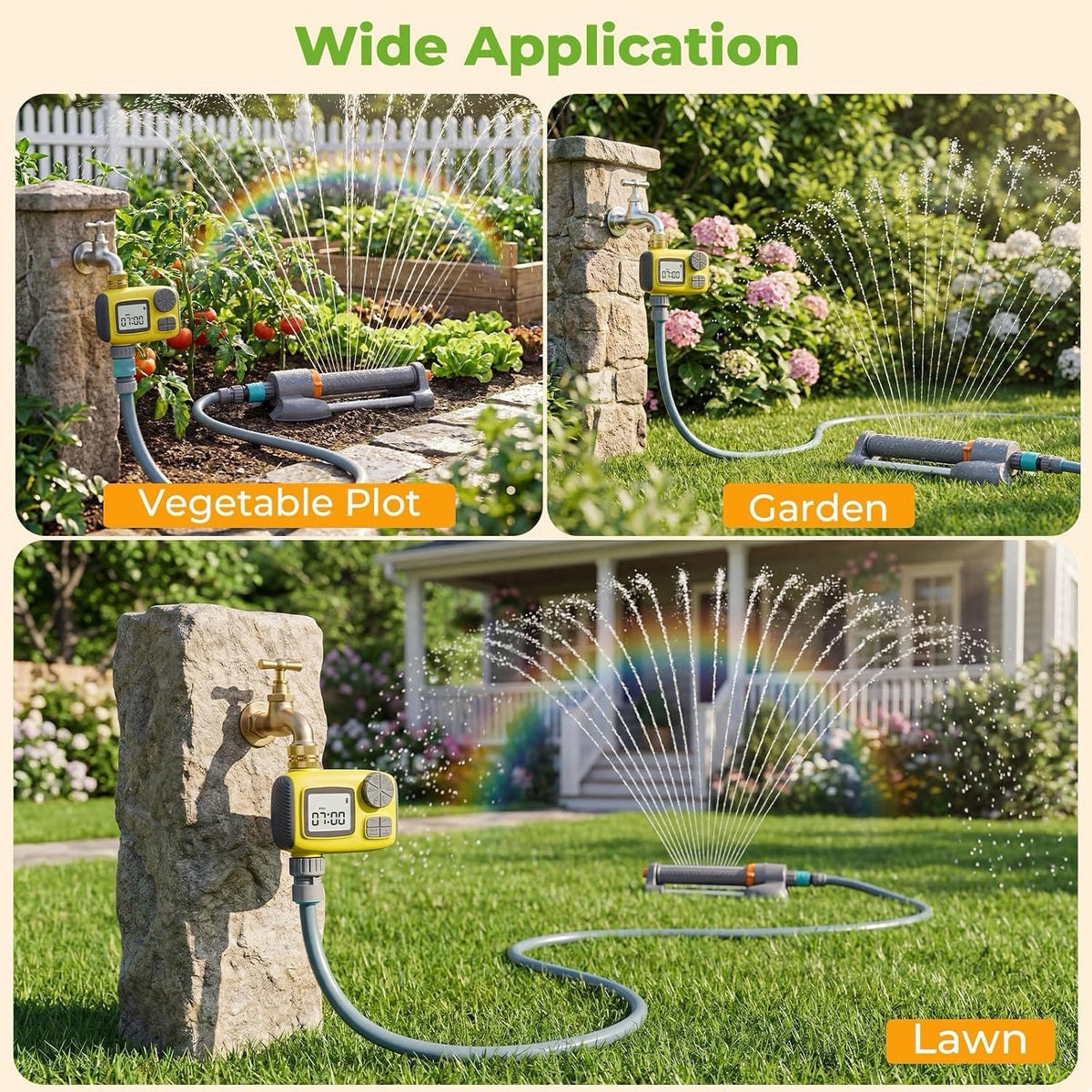 Garden Sprinkler Watering System 3 in 1 Oscillating 20 Nozzle Timer 10m Hose Kit