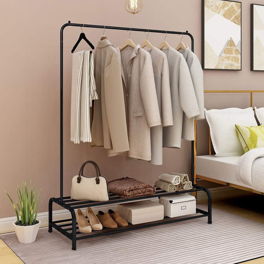 JURMERRY Metal Coat Rail Pipe Hanging Clothes Rail Heavy Duty Storage Shelf