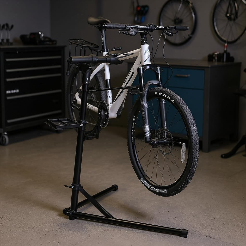Bike Repair Stand Workstand Foldable Aluminium 360° Clamp Tool Tray 27kg Black