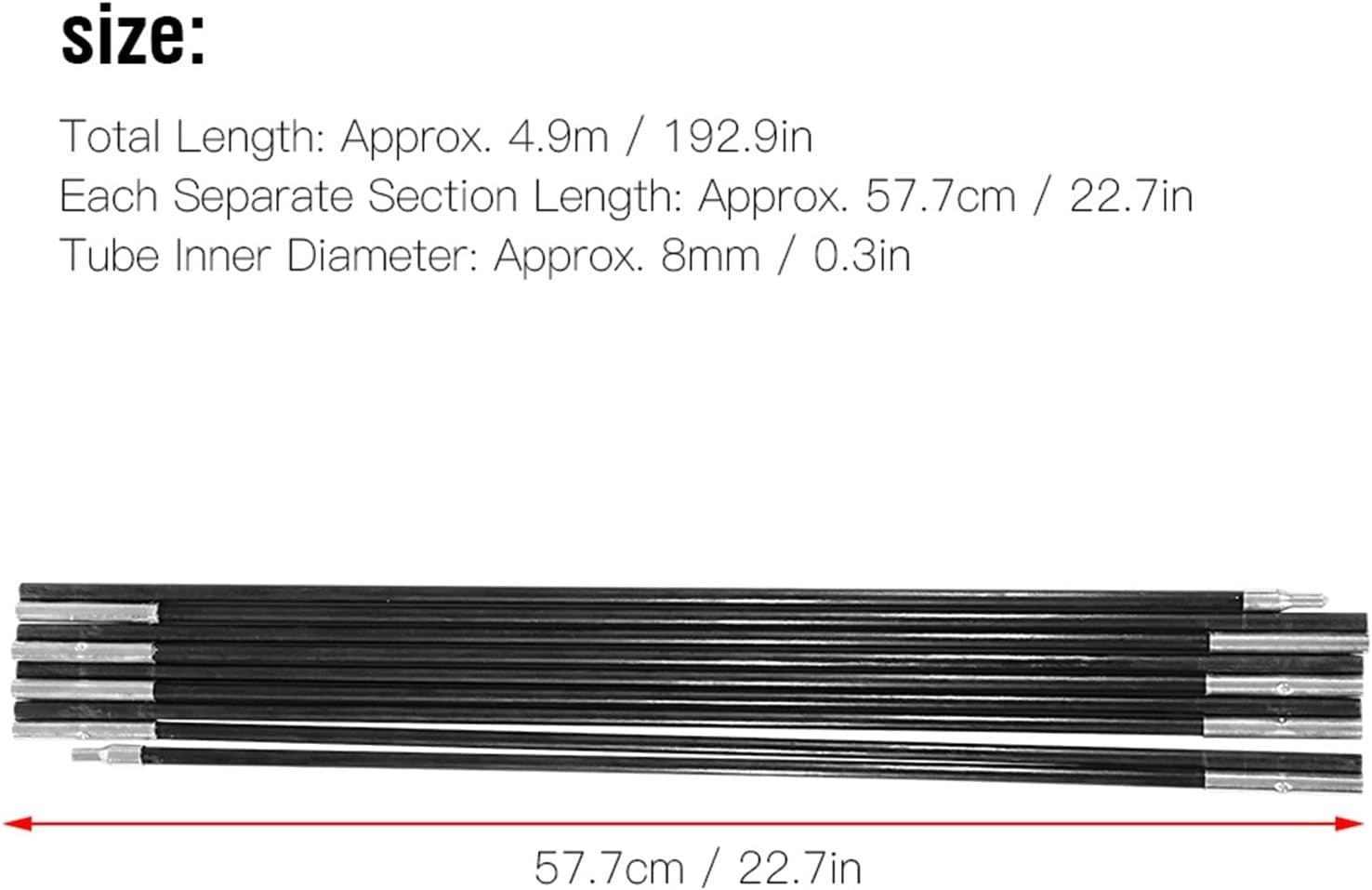 Fiberglass Tent Poles 4.9m 9 Section Awning Support Rods Camping Tarp Repair
