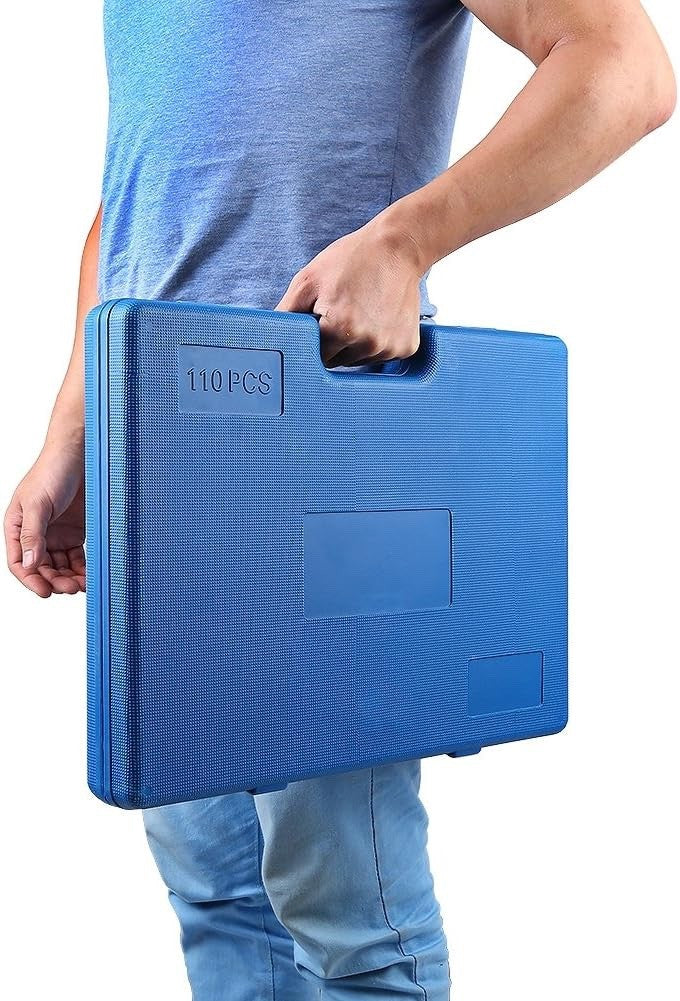 107 Pcs HSS Tap & Die Set Metric Thread Repair Kit with Wrench & Case