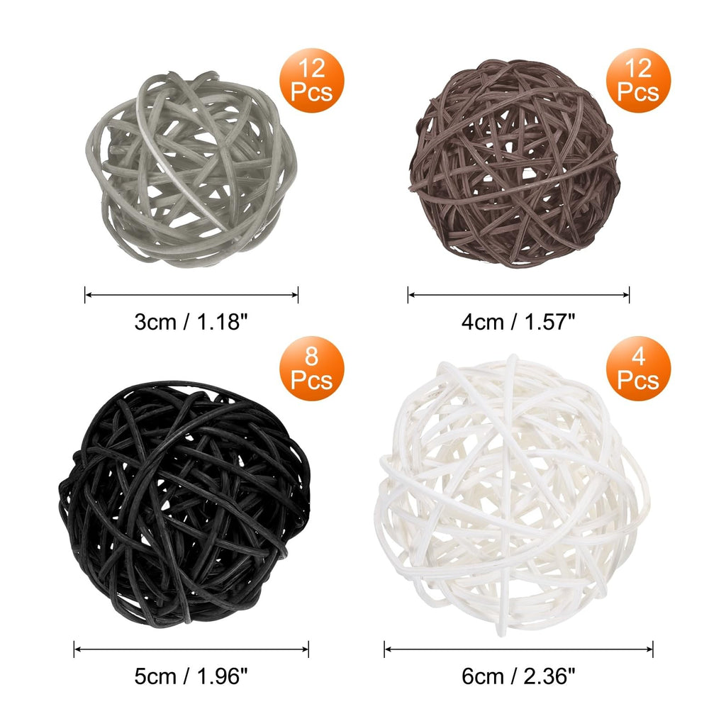 sourcing map 72 Pcs Wicker Rattan Balls, 1.2" 1.6" 2" 2.4" Wood Decorative Balls