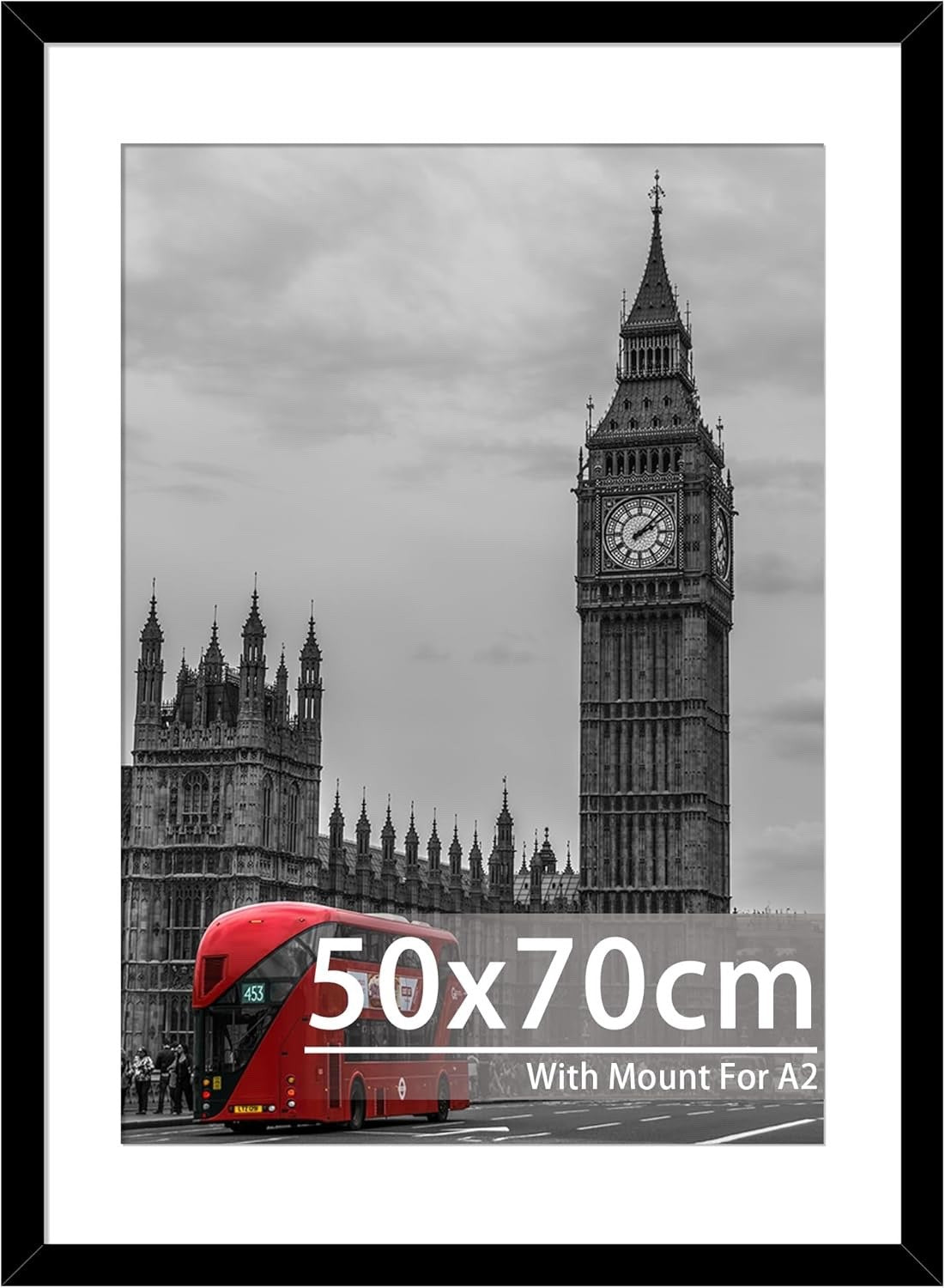 50x70cm Black Picture Frame w A2 Mount Wall Mounted Plexiglass