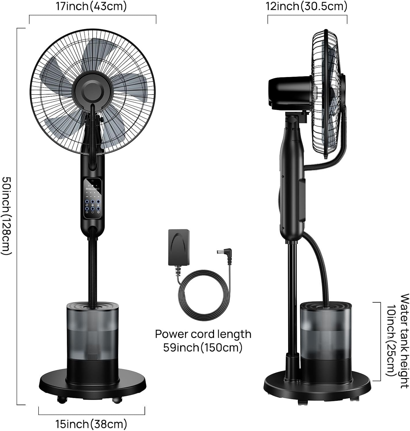 Misting Pedestal Fan 4L Tank Remote Oscillating Standing Cooling 5 Speed Patio